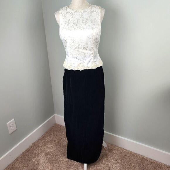 SCOTT MCCLINTOCK VINTAGE LONG EVENING DRESS SIZE 8 BLACK AND WHITE - Picture 1 of 12